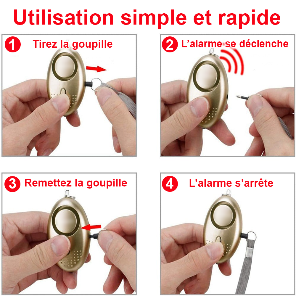 AMIE, Alarme portable Anti Agression 130dB avec led blanche.