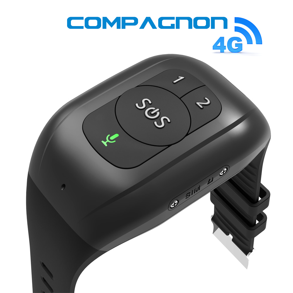 COMPAGNON, Bracelet de suivi GPS 4G étanche avec alerte détection de chute, bouton SOS appel d'urgence.