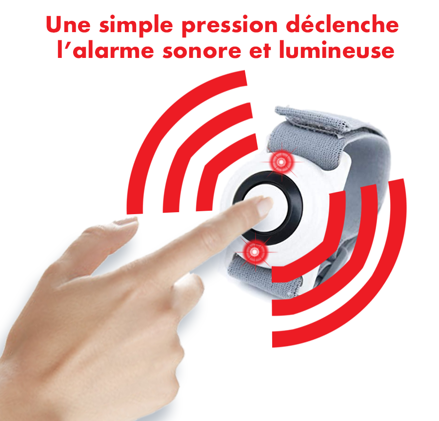 ALERT, Bracelet Alarme 130 dB et LEDs rouges