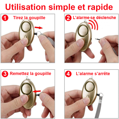 AMIE, Alarme portable Anti Agression 130dB avec led blanche.