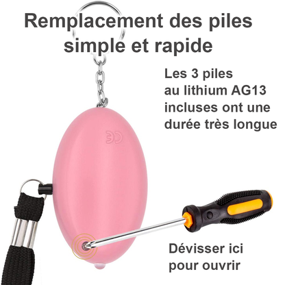AMIE, Alarme portable Anti Agression 130dB avec led blanche.
