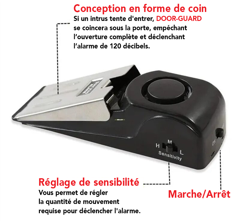 DOOR-GUARD Blocage de porte Anti-intrusion à alarme intégrée 120 Décibels