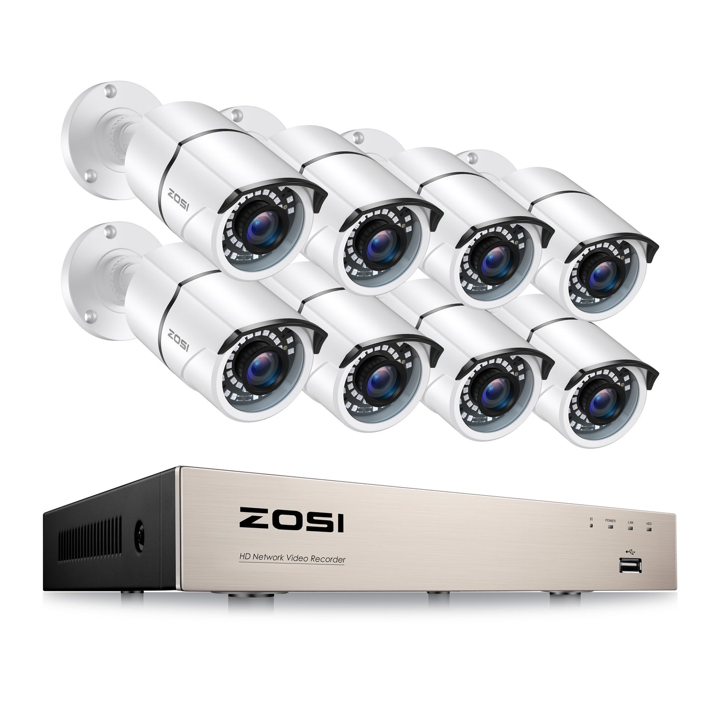 Système de caméras de sécurité POE ZOSI H.265+ 8CH 5MP. enregistrement, détection de mouvement.