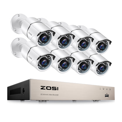 Système de caméras de sécurité POE ZOSI H.265+ 8CH 5MP. enregistrement, détection de mouvement.