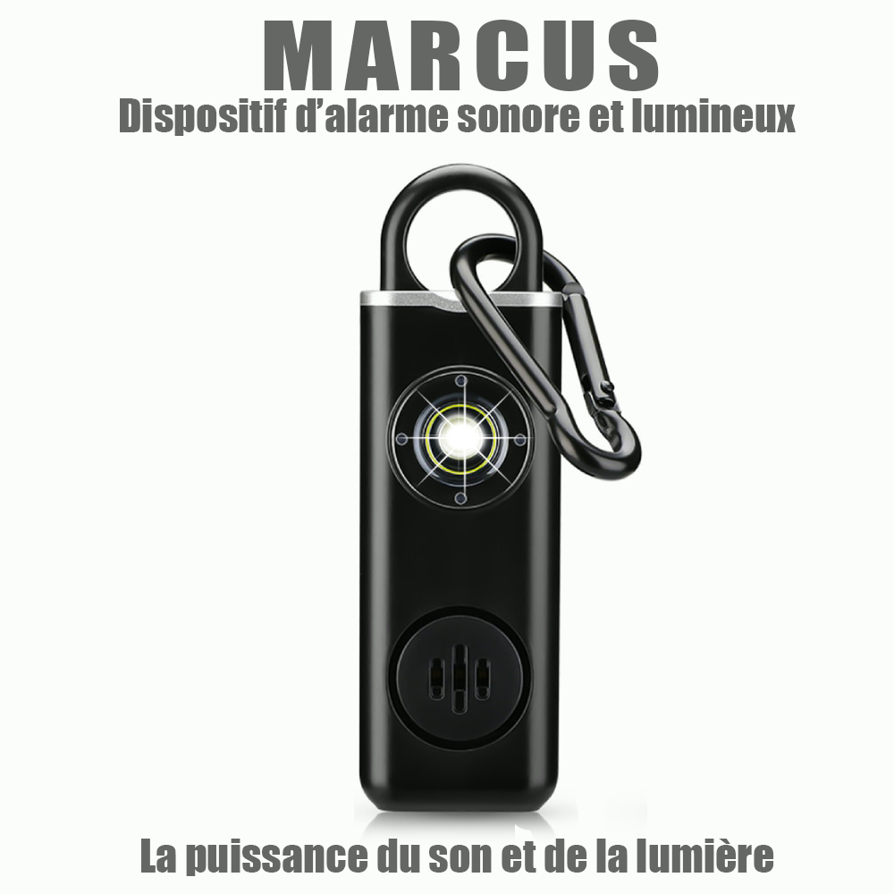 MARCUS, Alarme portable rechargeable, 130dB avec led blanche stroboscopique,