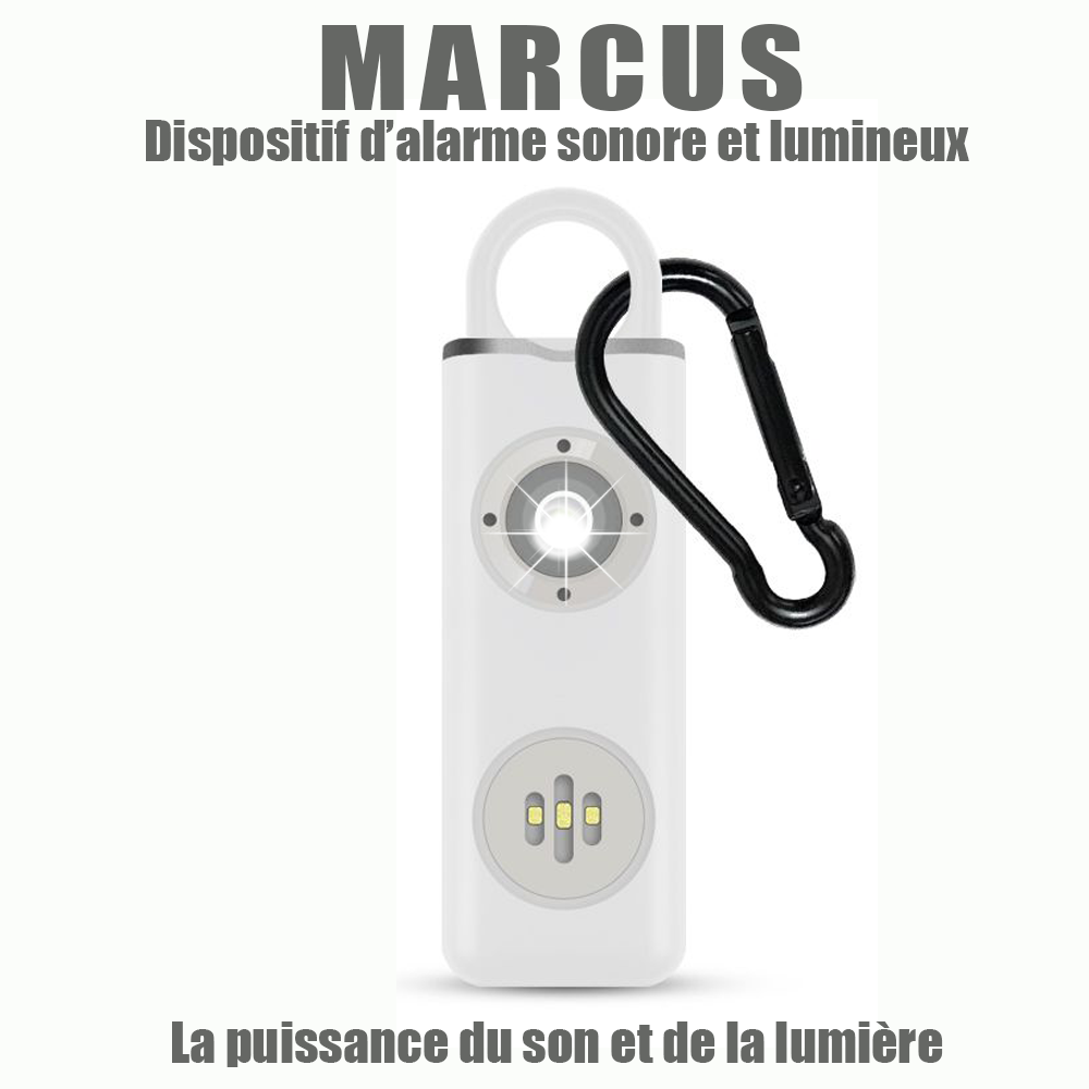 MARCUS, Alarme portable rechargeable, 130dB avec led blanche stroboscopique,