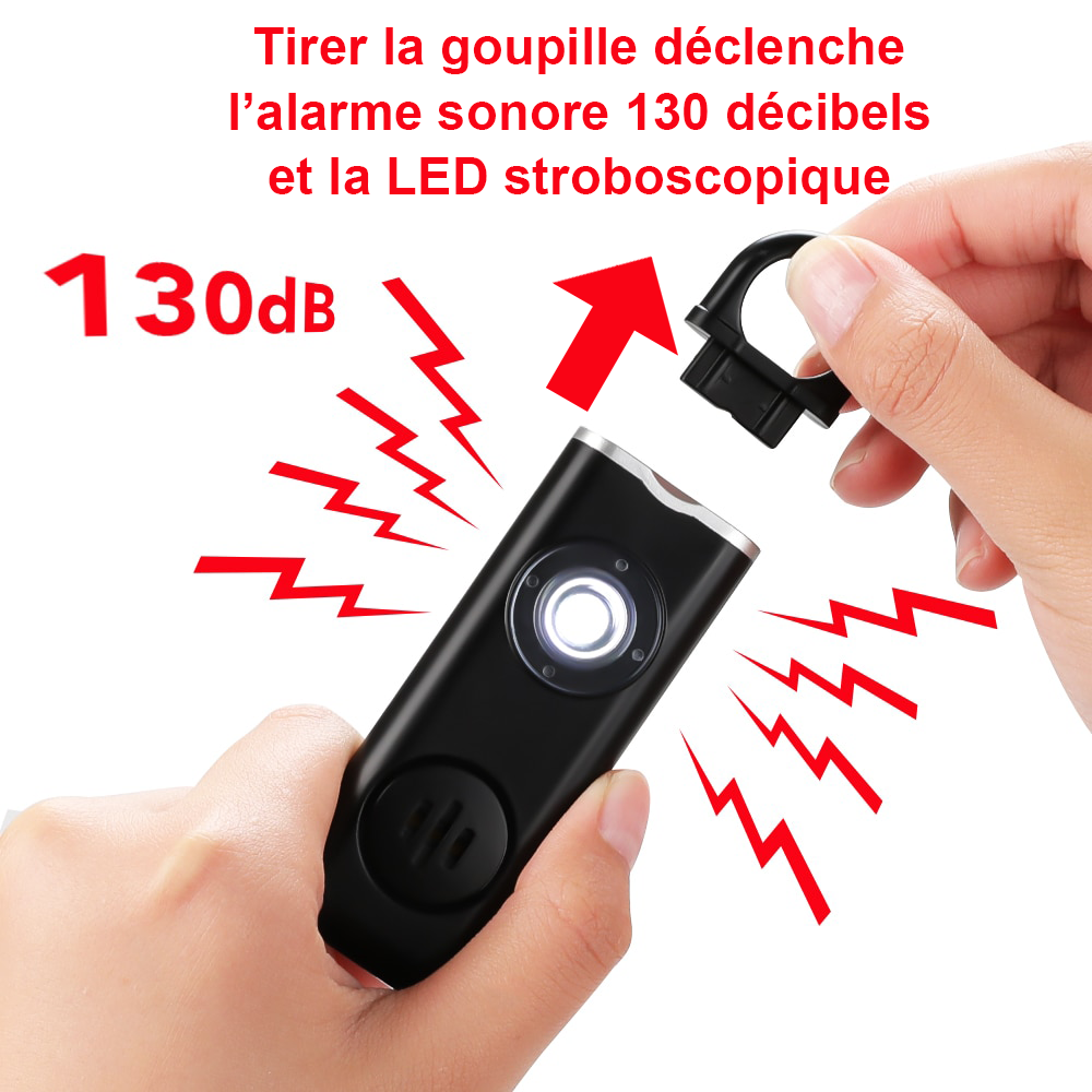 MARCUS, Alarme portable rechargeable, 130dB avec led blanche stroboscopique,