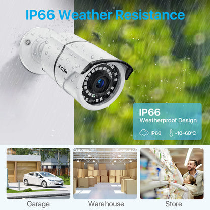 Système de caméras de sécurité POE ZOSI H.265+ 8CH 5MP. enregistrement, détection de mouvement.