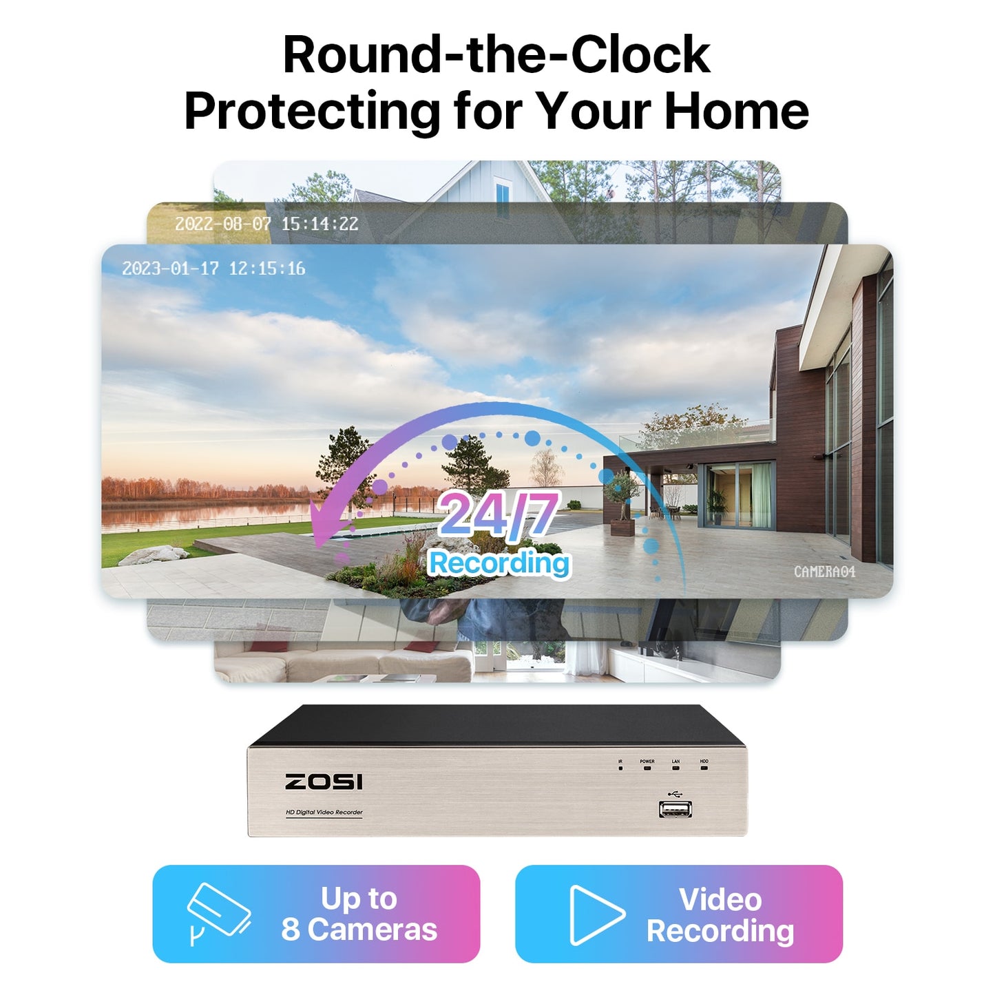 ZOSI Home Security System H.265+ 8CH DVR 4/8pcs 2.0MP 1080p Night Vision Outdoor Surveillance Waterproof Camera Kits