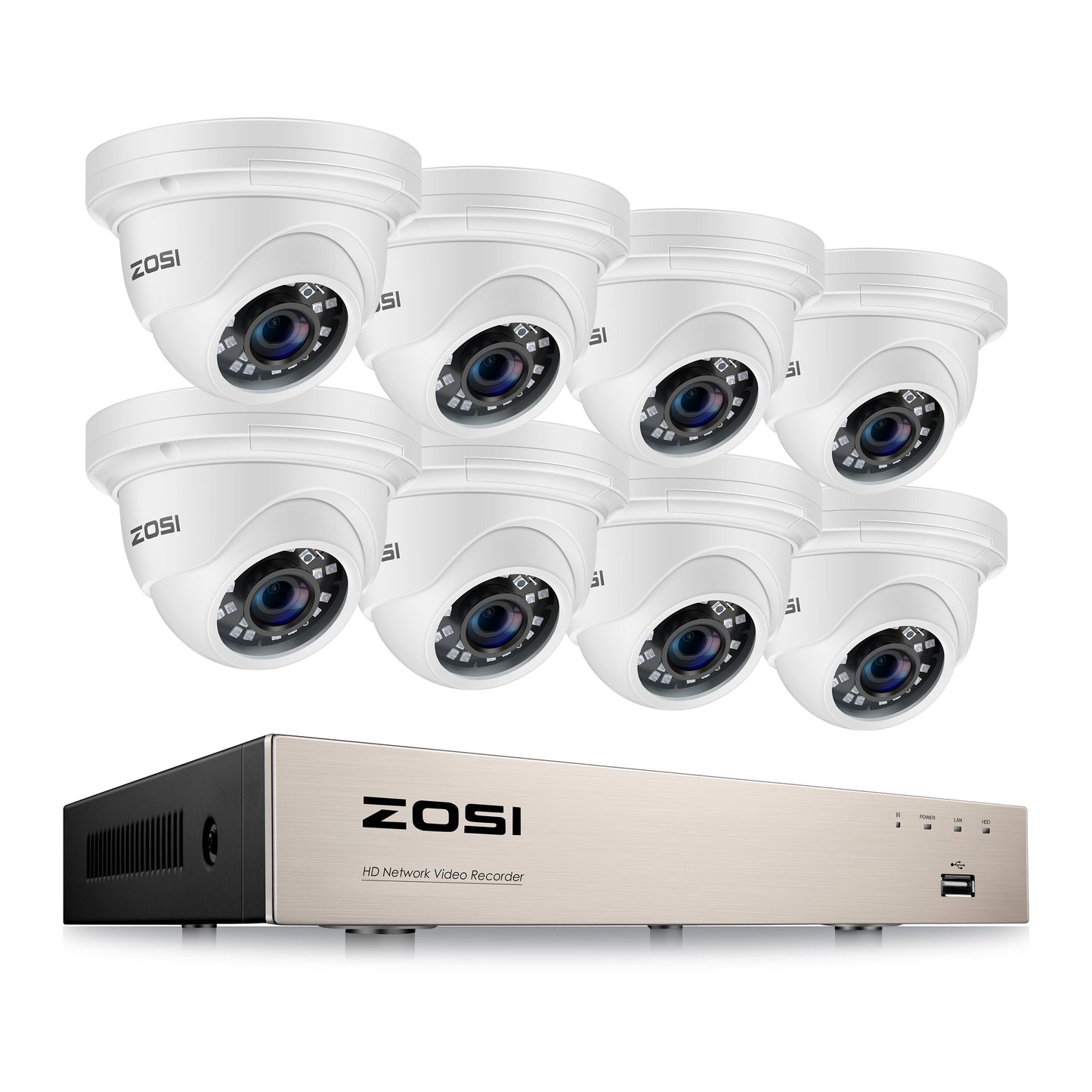 Système de caméras de sécurité POE ZOSI H.265+ 8CH 5MP. enregistrement, détection de mouvement.