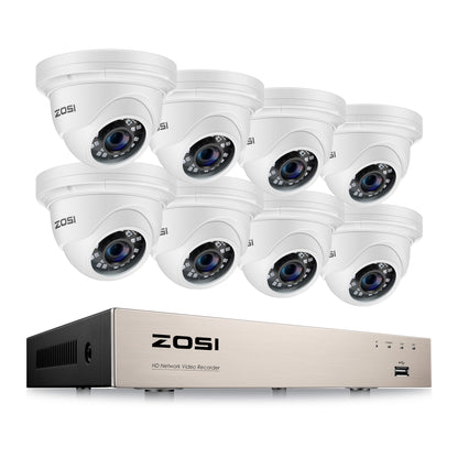 Système de caméras de sécurité POE ZOSI H.265+ 8CH 5MP. enregistrement, détection de mouvement.
