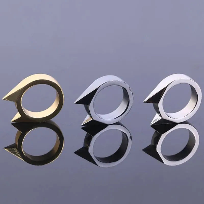 Anneau bague de défense métal 2 pointes