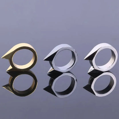 Anneau bague de défense métal 2 pointes