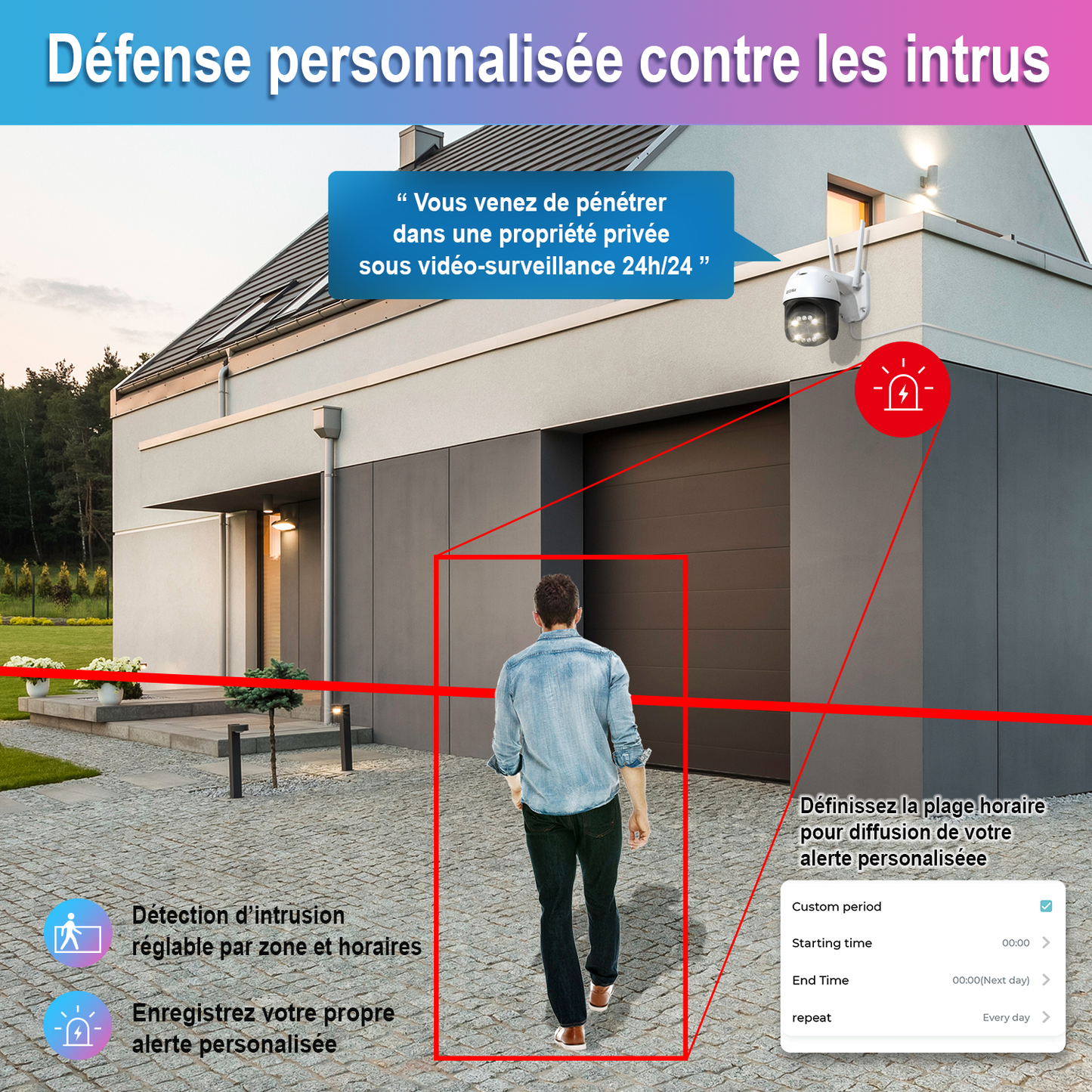 Caméra de Surveillance Sans Fil Haute Définition ZOSI C296 5MP PTZ - Détection humaine et suivi