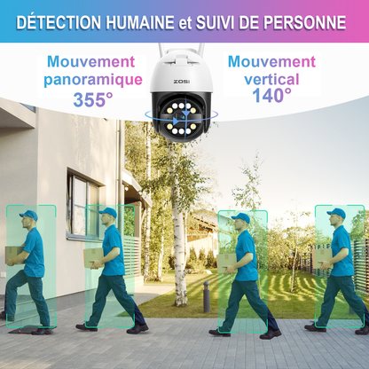 Caméra de Surveillance Sans Fil Haute Définition ZOSI C296 5MP PTZ - Détection humaine et suivi