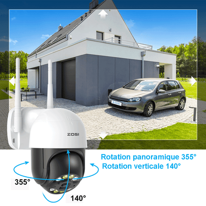 Caméra de surveillance sans fil intelligente HD ZOSI 3MP avec détection humaine AI et vision nocturne en couleur