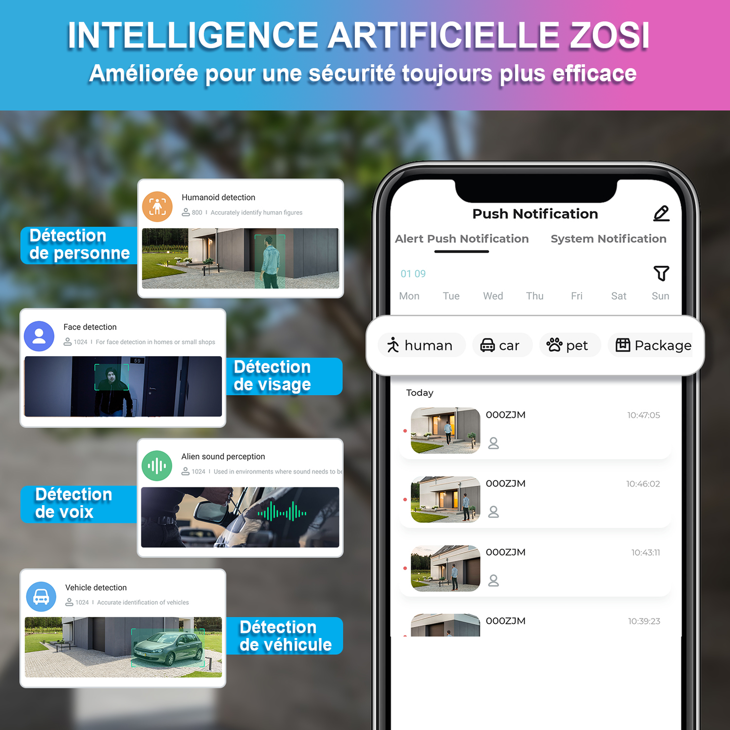 Caméra de Surveillance Sans Fil Haute Définition ZOSI C296 5MP PTZ - Détection humaine et suivi