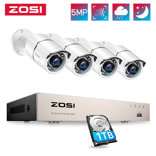 Système de caméras de sécurité POE ZOSI H.265+ 8CH 5MP. enregistrement, détection de mouvement.